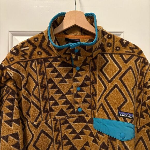 Patagonia Synchilla Montana Siete Bear Brown Aztec Snap T Fleece Mens M Ski Snow - Picture 3 of 7